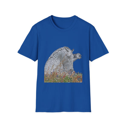 Scottish Kelpies with Meadow No Sky Photo Softstyle Unisex T-Shirt, Scotland Tee