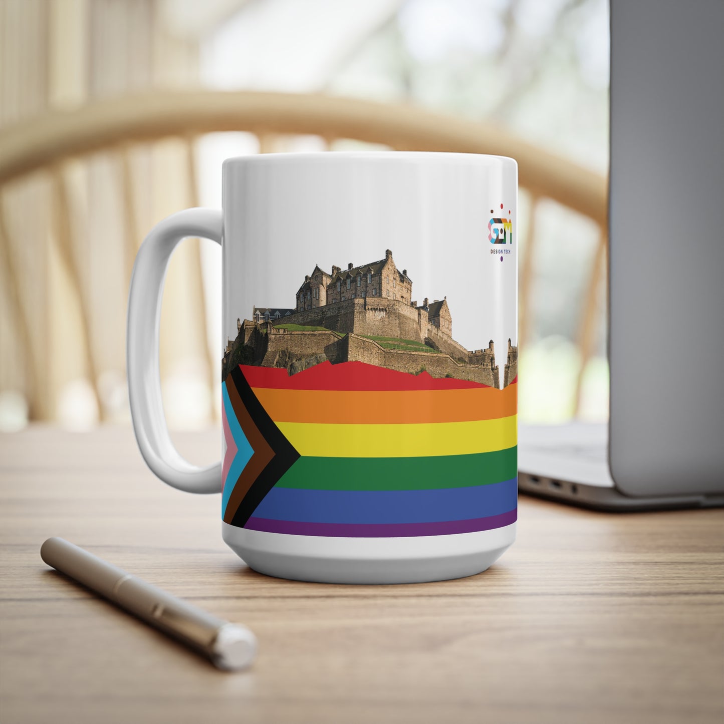 Pride Progress Rock Edinburgh Castle Photo Mug, White