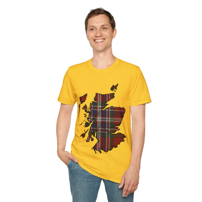 Scotland Tartan Map Softstyle Unisex T-Shirt, MacFarlane Tartan, Various Colours