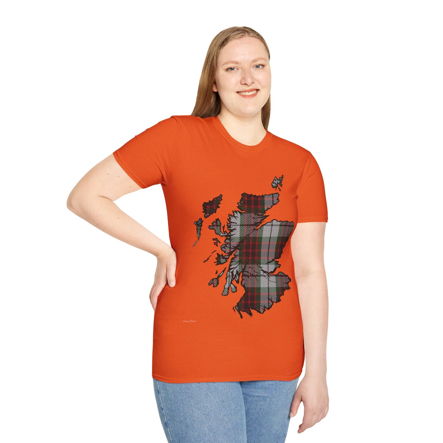 Scotland Tartan Map Softstyle Unisex T-Shirt, Fraser Dress Tartan, Various Colours