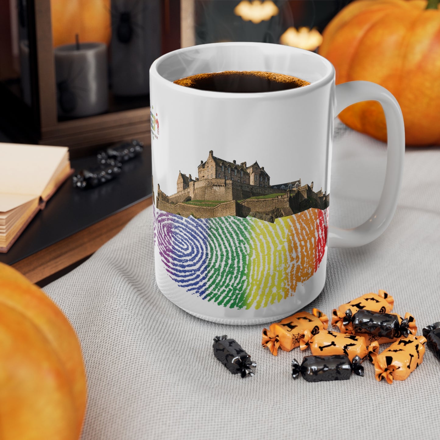 Pride Fingerprint Rock Edinburgh Castle Photo Mug, White