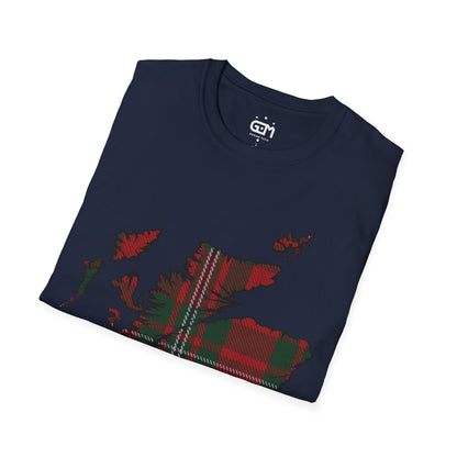 Scotland Tartan Map Softstyle Unisex T-Shirt, MacGregor Tartan, Various Colours