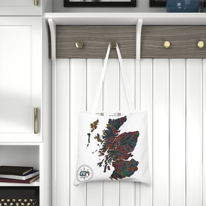 Scotland Map of Clans Tartan Shoulder Tote Bag, White