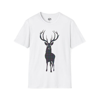 Tartan Stag Softstyle T-Shirt - Rankin Tartan, Unisex Tee, Scottish Scenery, Various Colours