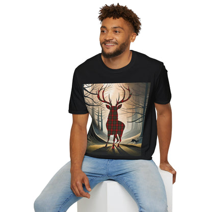 Stag Tartan Silhouette Softstyle T-Shirt - MacGregor Tartan, Unisex Tee, Scottish Scenery, Various Colours