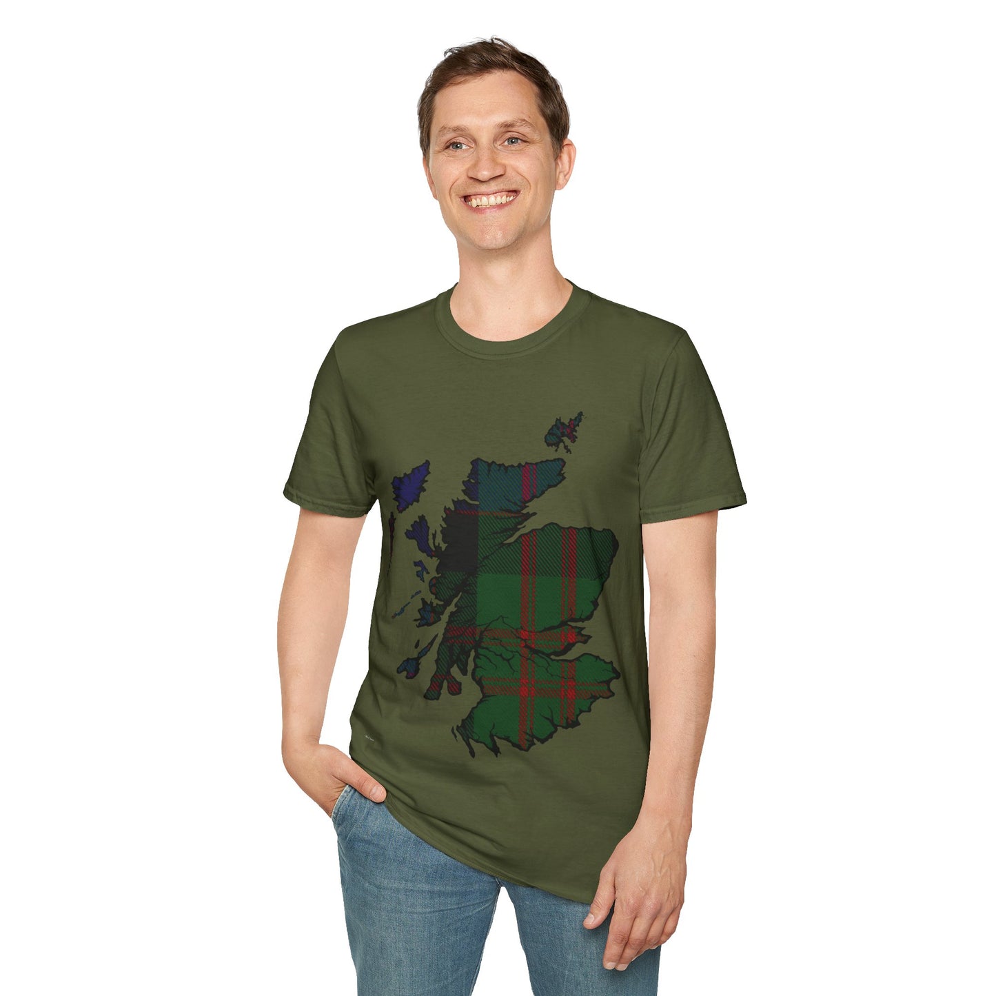 Scotland Tartan Map Softstyle Unisex T-Shirt, MacDonald Tartan, Various Colours