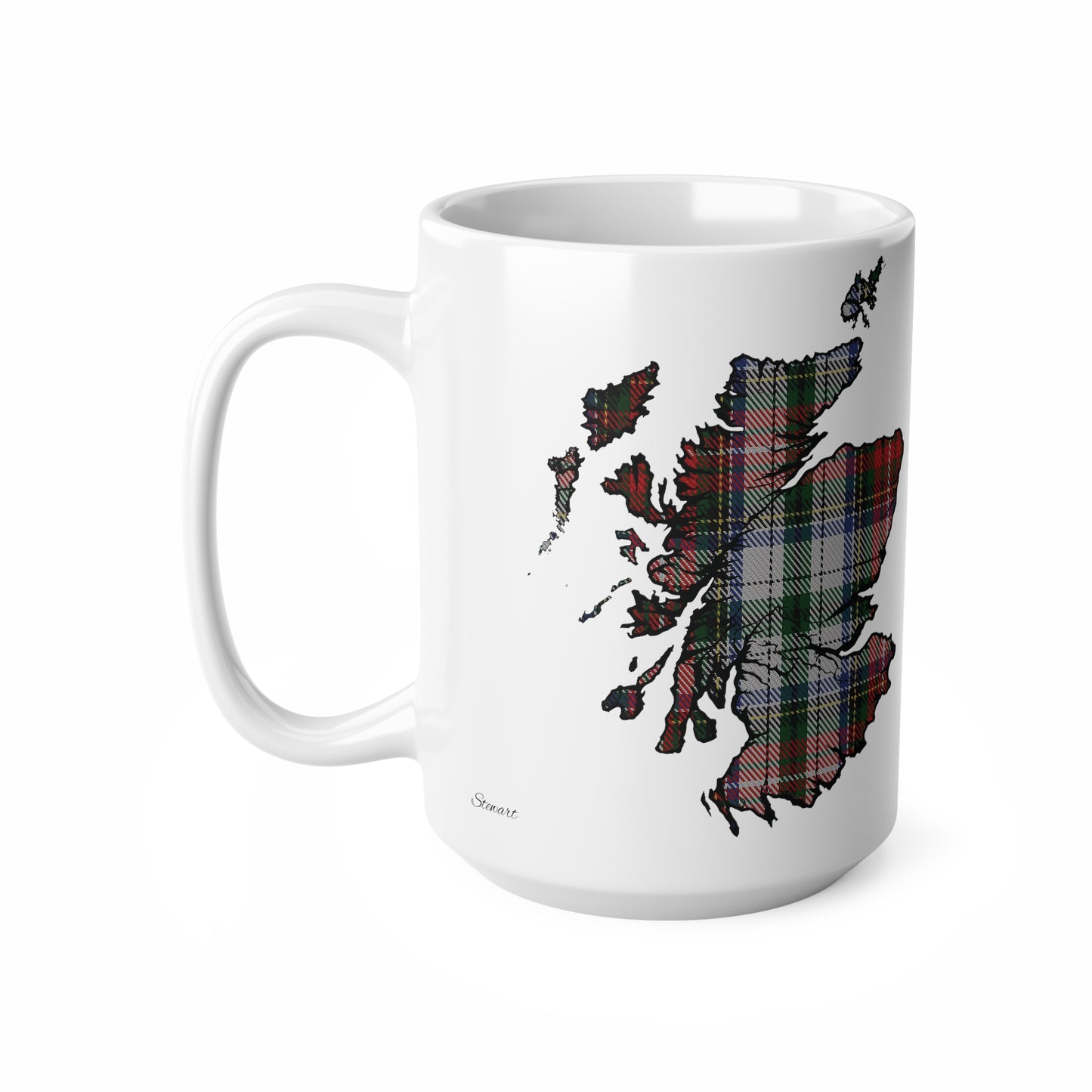 Stewart Tartan Scotland Map Mug, Coffee Cup, Tea Cup, Scotland, White