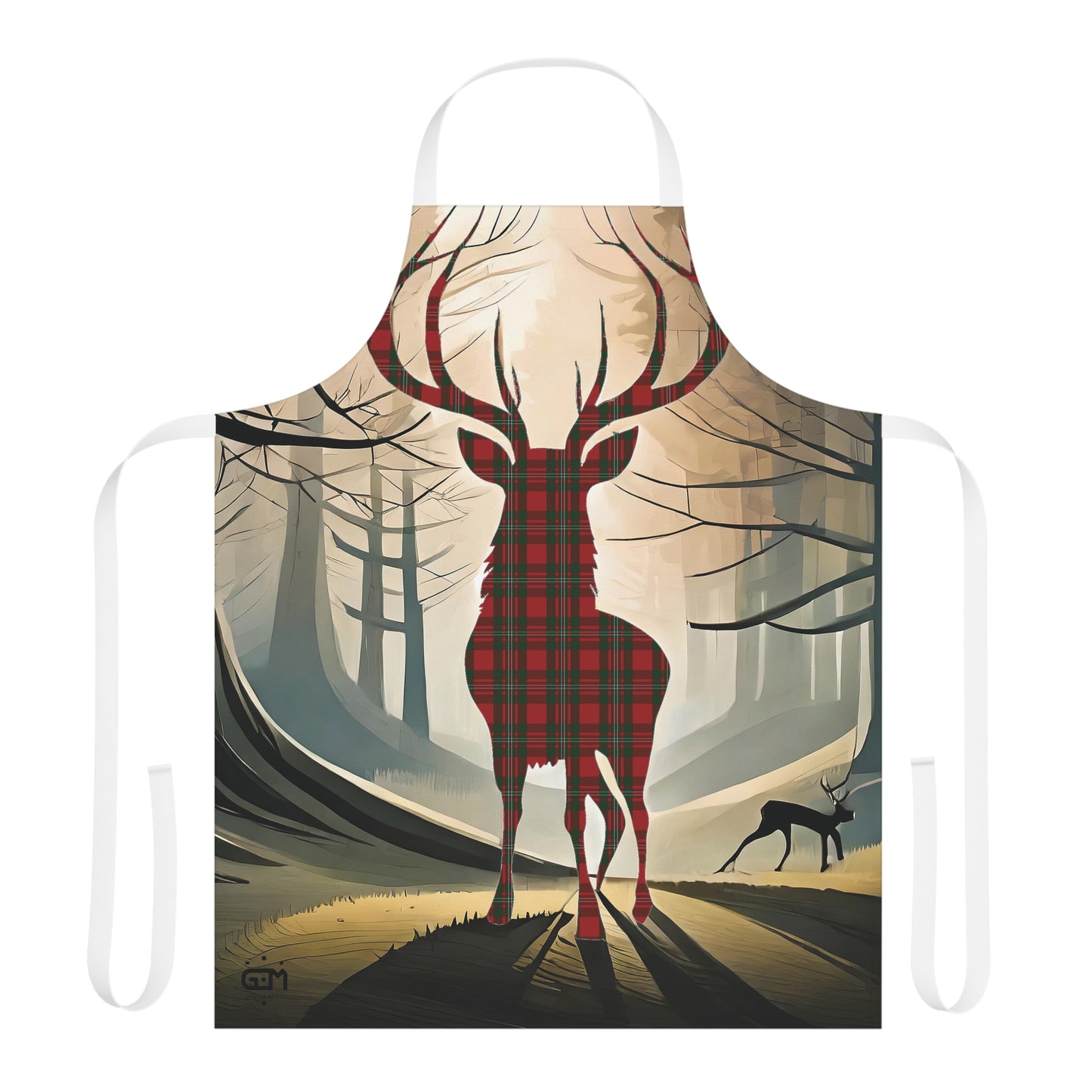 Tartan Stag Woodland Scene Apron - MacGregor Tartan, Scottish Cooking Apparel, Chef Accessory