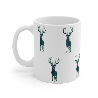 Tartan Stag Mug - Flower of Scotland Tartan, Coffee Cup, Tea Cup, Scotland, White