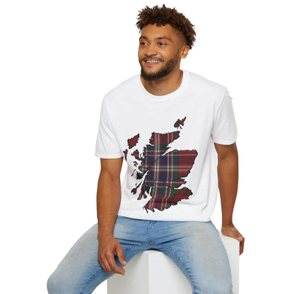 Scotland Tartan Map Softstyle Unisex T-Shirt, MacFarlane Tartan, Various Colours