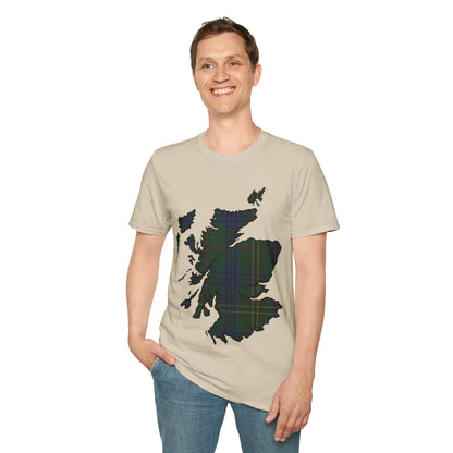 Scotland Tartan Map Softstyle Unisex T-Shirt, Kennedy Tartan, Various Colours