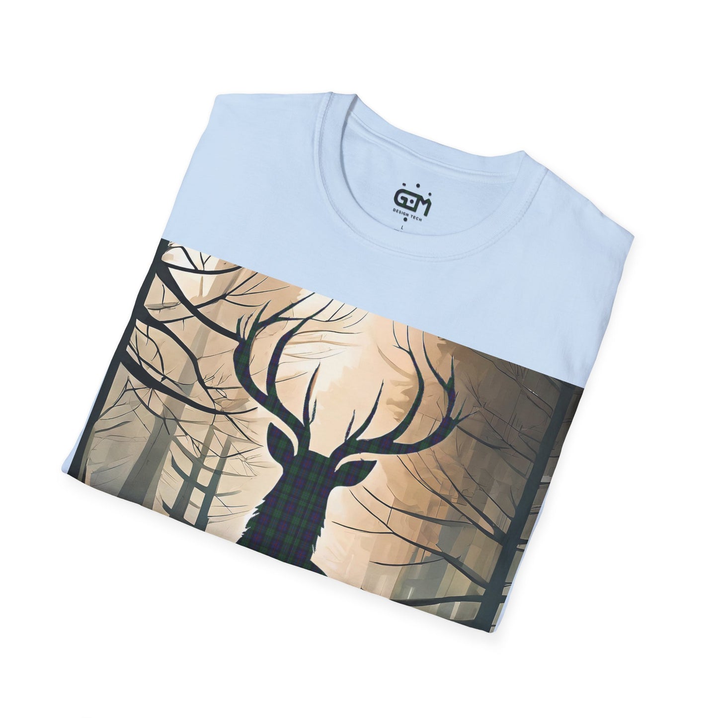 Stag Tartan Silhouette Softstyle T-Shirt - Argyle Tartan, Unisex Tee, Scottish Scenery, Various Colours