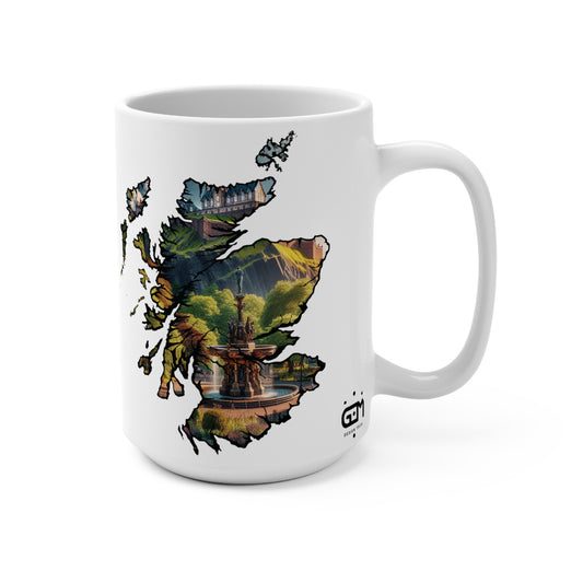 Scotland Map Mug 15oz, Edinburgh Castle with Ross Fountain