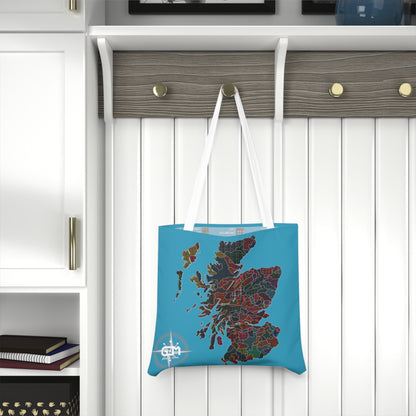 Scotland Map of Clans Tartan Shoulder Tote Bag, Turquoise