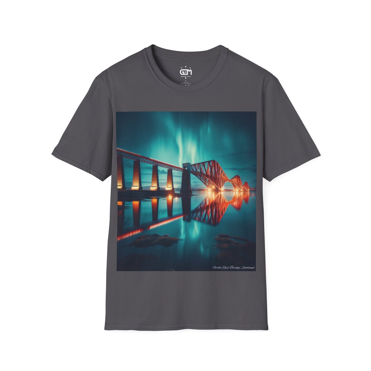 Forth Rail Bridge with Northern Lights Softstyle T-Shirt, Unisex Tee, Scotland Shirt, Scottish Landmark, Nature, Scenery, Various Colours