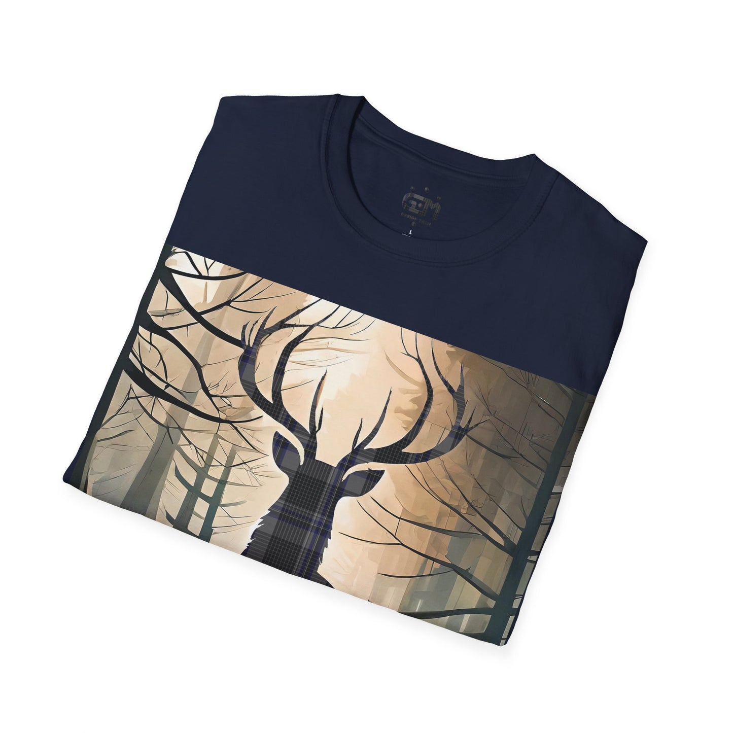 Stag Tartan Silhouette Softstyle T-Shirt - Hood Tartan, Unisex Tee, Scottish Scenery, Various Colours