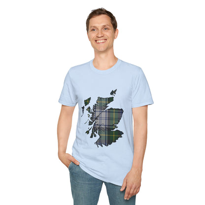 Scotland Tartan Map Softstyle Unisex T-Shirt - Gordon Dress Tartan Tee