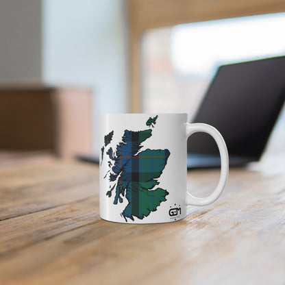 Flower of Scotland Tartan Scotland Map Mug, Coffee Cup, Tea Cup, Scotland, White