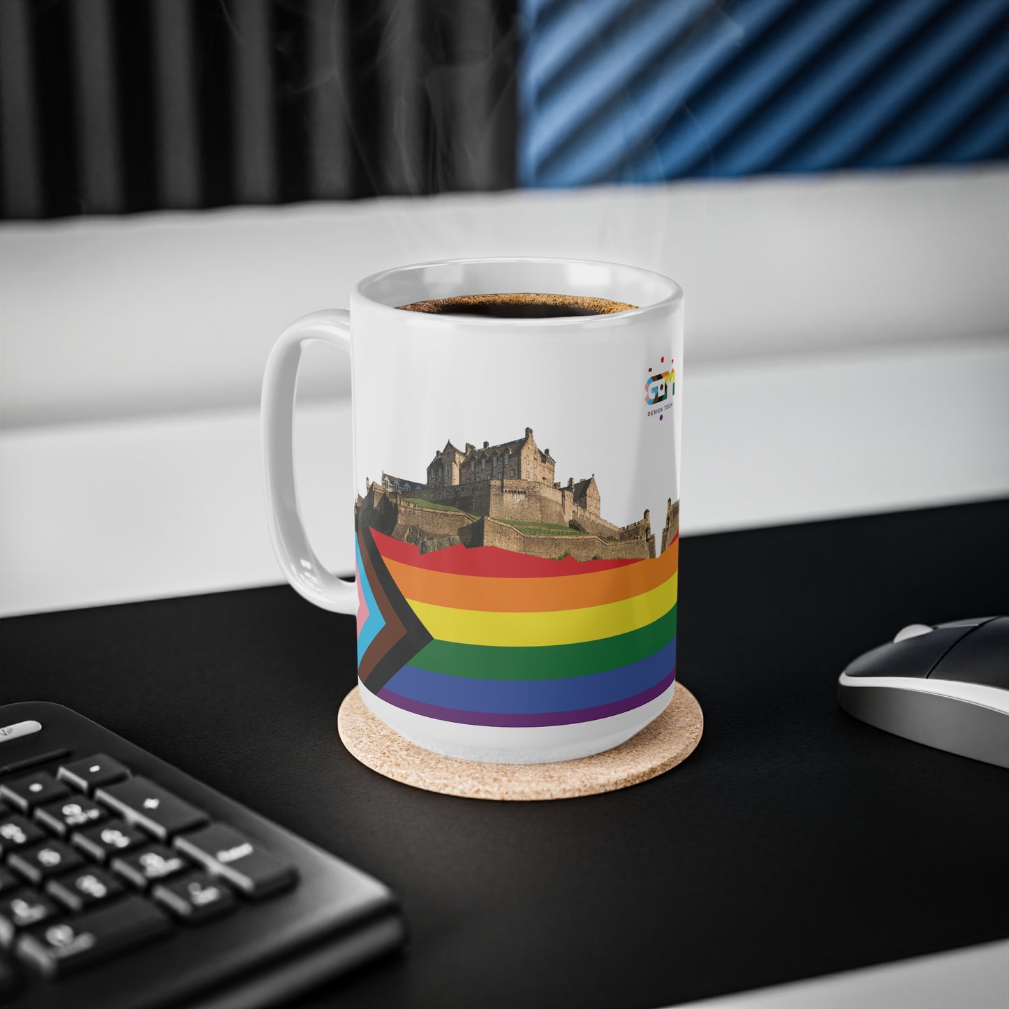 Pride Progress Rock Edinburgh Castle Photo Mug, White