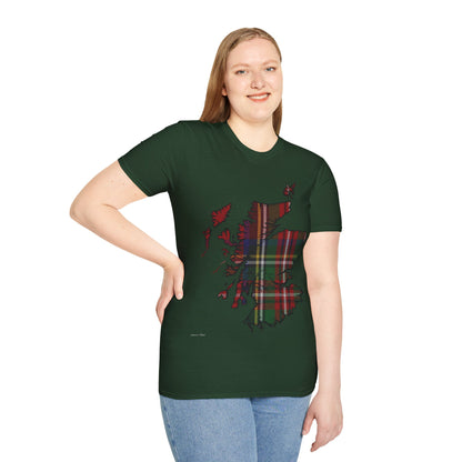 Scotland Tartan Map Softstyle Unisex T-Shirt, Stewart Royal Tartan, Various Colours