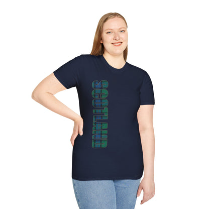 Scotland Lettering Tartan Softstyle Unisex T-Shirt, Flower of Scotland Tartan Tee