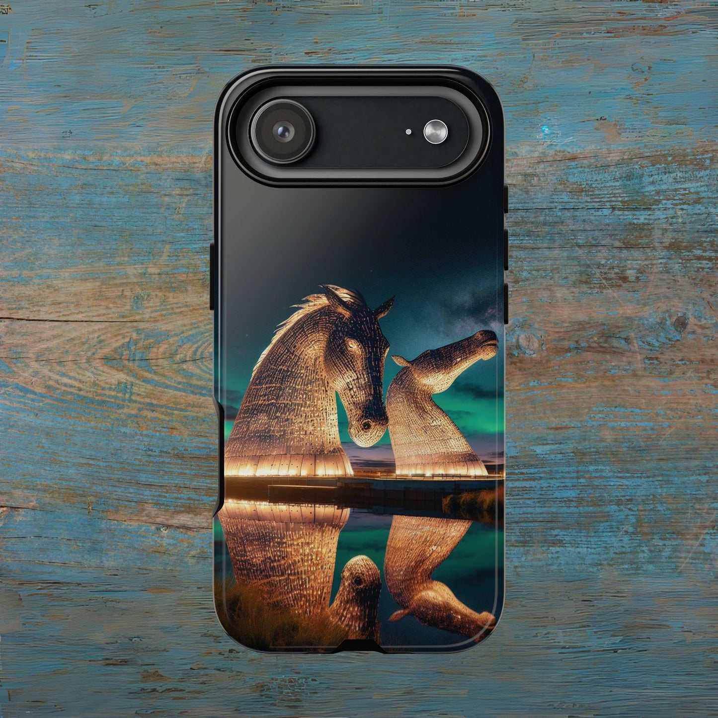 Kelpies Northern Lights Art Phone Case, Scotland, Apple