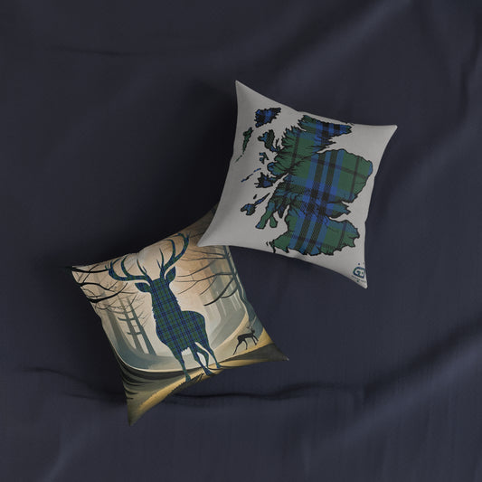 Reversible Square Cushion : Stag / Scotland Map - Keith Tartan, Various Sizes