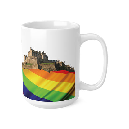 Pride Flag Rock Edinburgh Castle Photo Mug, White