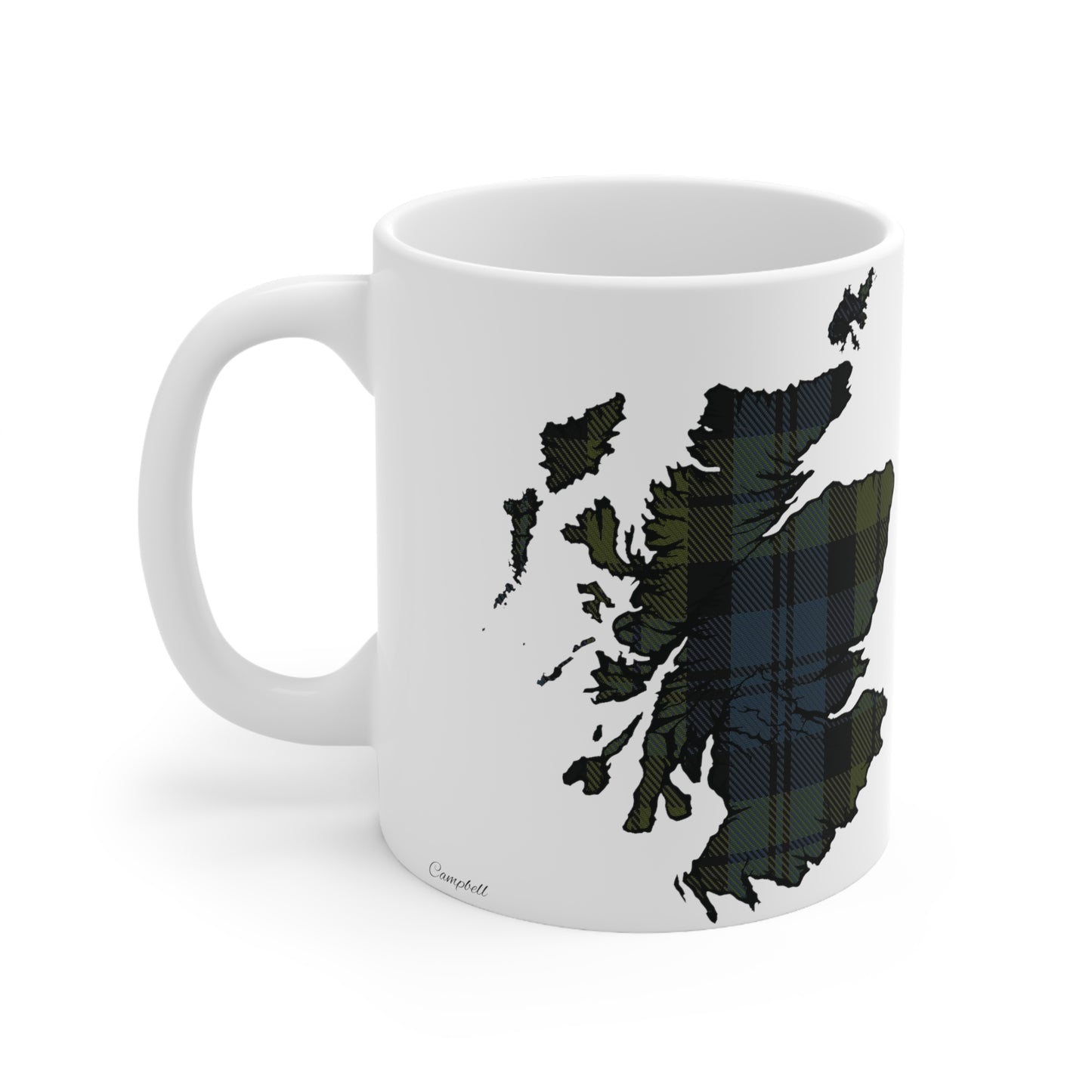 Campbell Tartan Scotland Map Mug, Coffee Cup, Tea Cup, Scotland, White