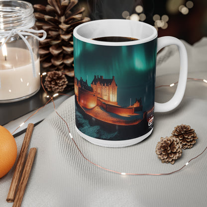 Edinburgh Castle Northern Lights Mug, Coffee Cup, Tea Cup, Scottish Art, Scottish Landmarks, Scottish Nature, White