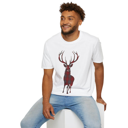 Tartan Stag Softstyle T-Shirt - MacFarlane Tartan, Unisex Tee, Scottish Scenery, Various Colours