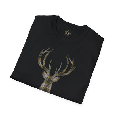 Tartan Stag Softstyle T-Shirt - Buchanan Tartan, Unisex Tee, Scottish Scenery, Various Colours