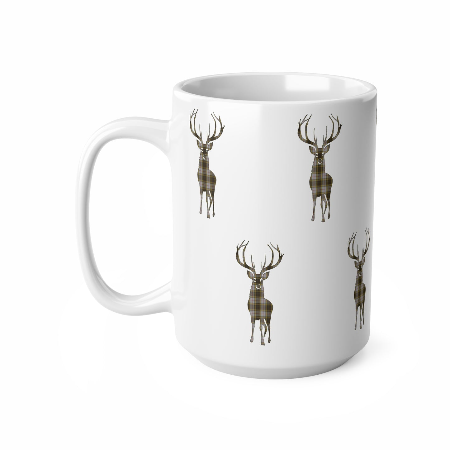 Tartan Stag Mug - Buchanan Tartan, Coffee Cup, Tea Cup, Scotland, White