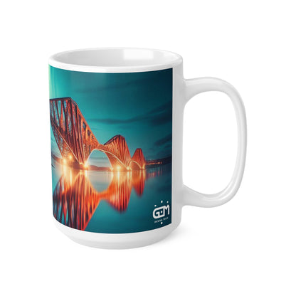 Forth Rail Bridge Northern Lights Mug, Coffee Cup, Tea Cup, Scottish Art, Scottish Landmarks, Scottish Nature, White