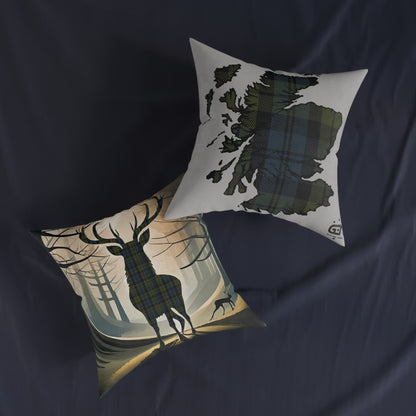 Reversible Square Cushion : Stag / Scotland Map - Campbell Tartan, Various Sizes