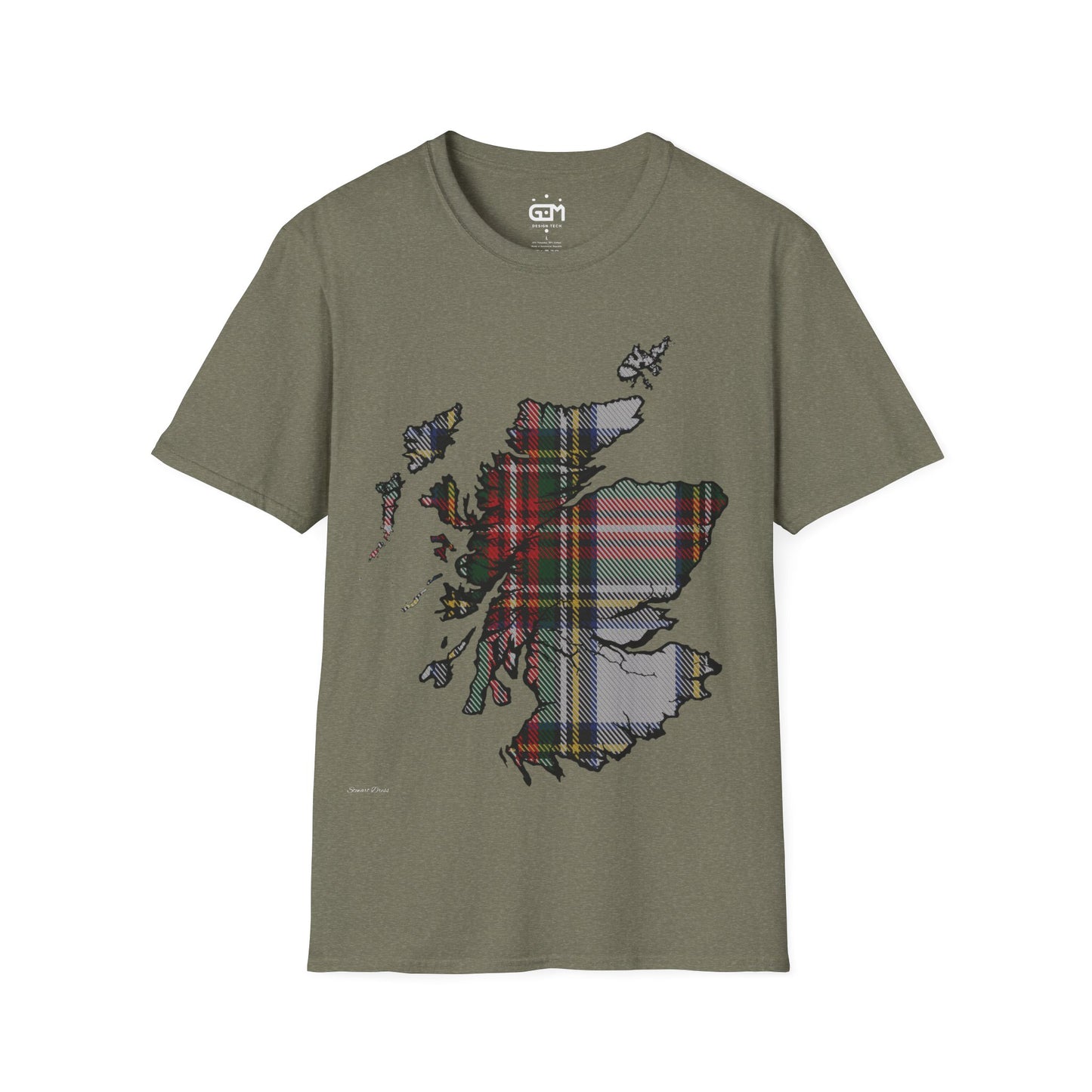 Scotland Tartan Map Softstyle Unisex T-Shirt, Stewart Dress Tartan, Various Colours