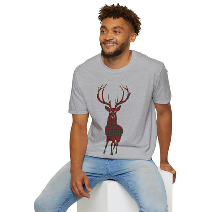 Tartan Stag Softstyle T-Shirt - MacGregor Tartan, Unisex Tee, Scottish Scenery, Various Colours