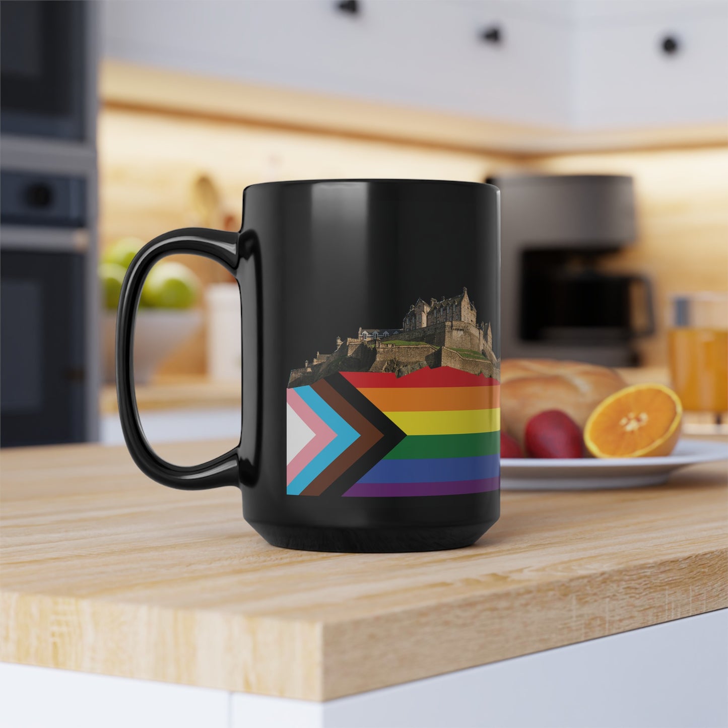 Pride Progress Rock Edinburgh Castle Photo Mug, Black