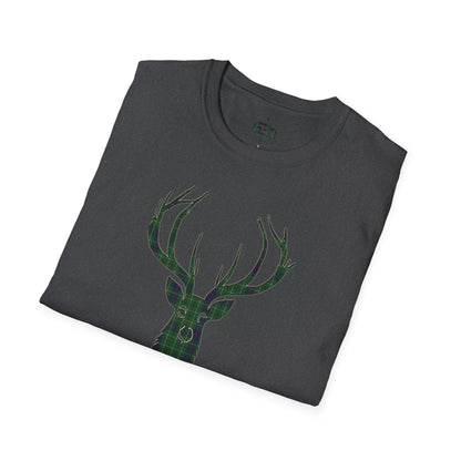 Tartan Stag Softstyle T-Shirt - Duncan Tartan, Unisex Tee, Scottish Scenery, Various Colours