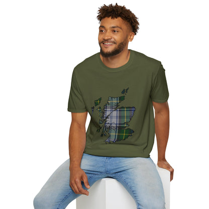 Scotland Tartan Map Softstyle Unisex T-Shirt - Gordon Dress Tartan Tee