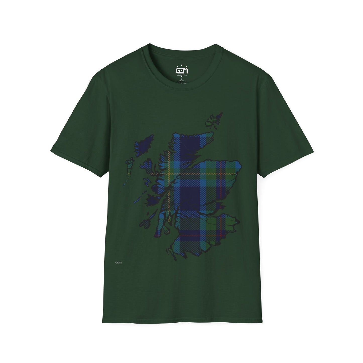 Scotland Tartan Map Softstyle Unisex T-Shirt, Miller Tartan, Various Colours