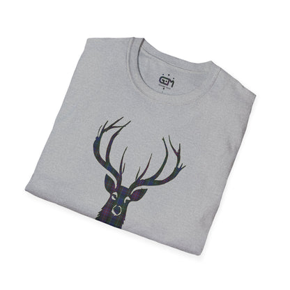 Tartan Stag Softstyle T-Shirt - Rankin Tartan, Unisex Tee, Scottish Scenery, Various Colours