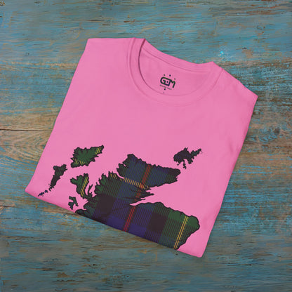 Scotland Tartan Map Softstyle Unisex T-Shirt, Farquharson Tartan, Various Colours