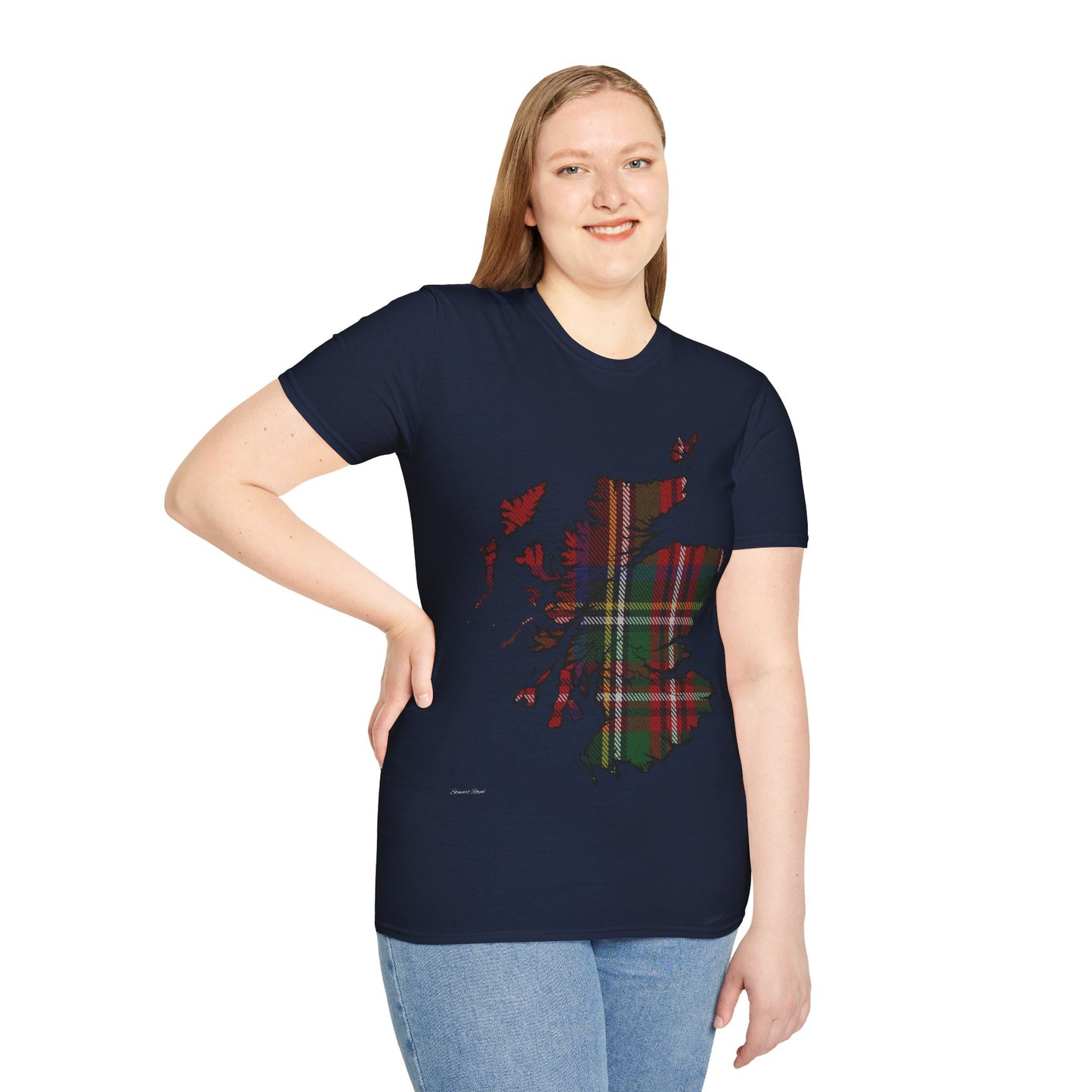 Scotland Tartan Map Softstyle Unisex T-Shirt, Stewart Royal Tartan, Various Colours