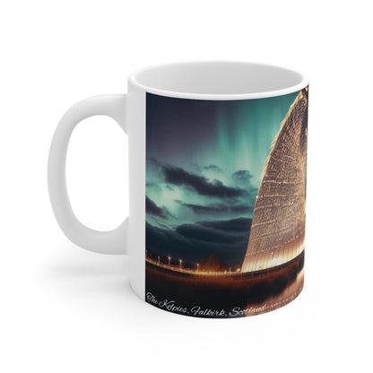 Kelpies Northern Lights Mug, Coffee Cup, Tea Cup, Scottish Art, Scottish Landmarks, Scottish Nature, White