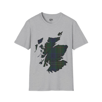 Scotland Tartan Map Softstyle Unisex T-Shirt, Kennedy Tartan, Various Colours