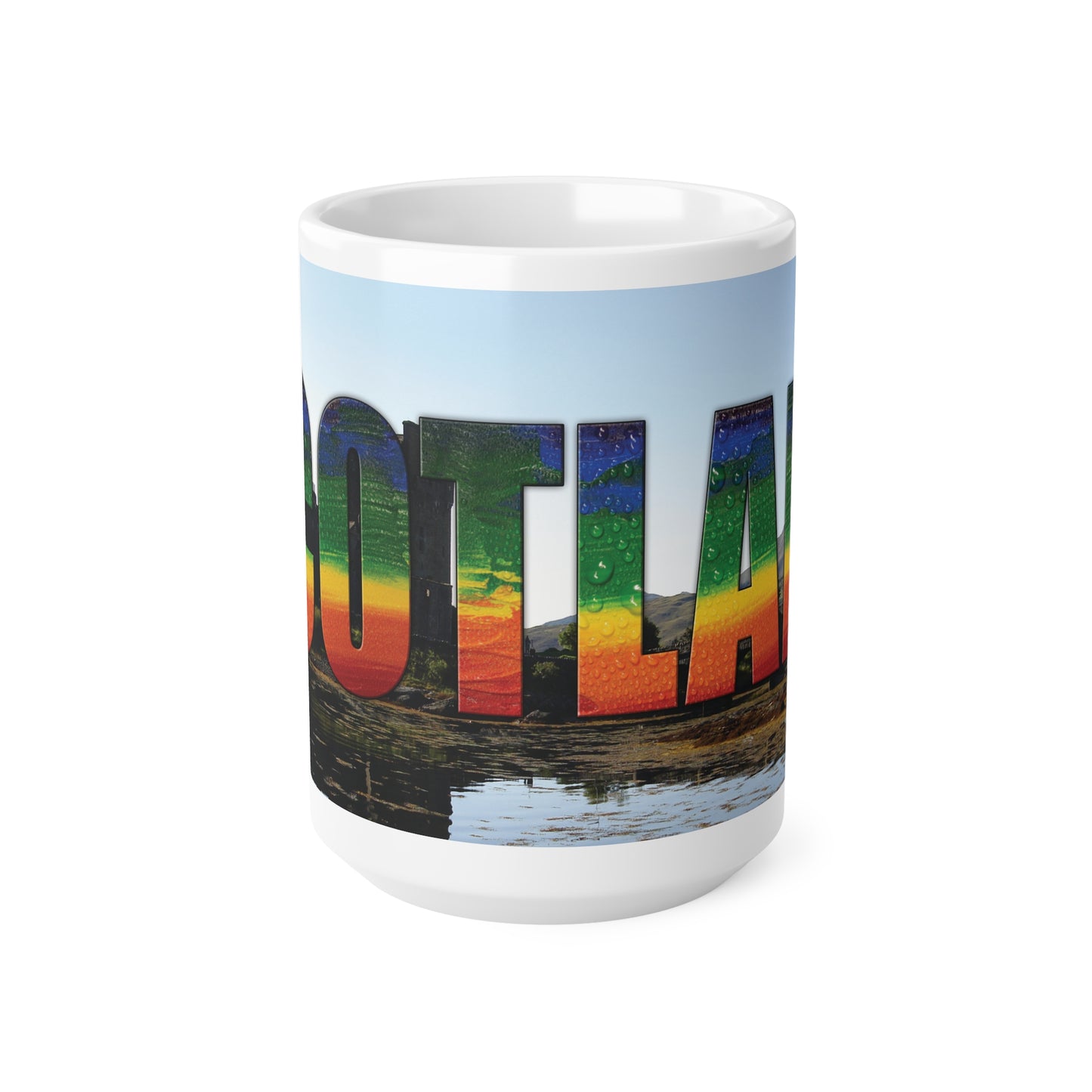 Scotland Lettering Pride Rain Photo Mug, White