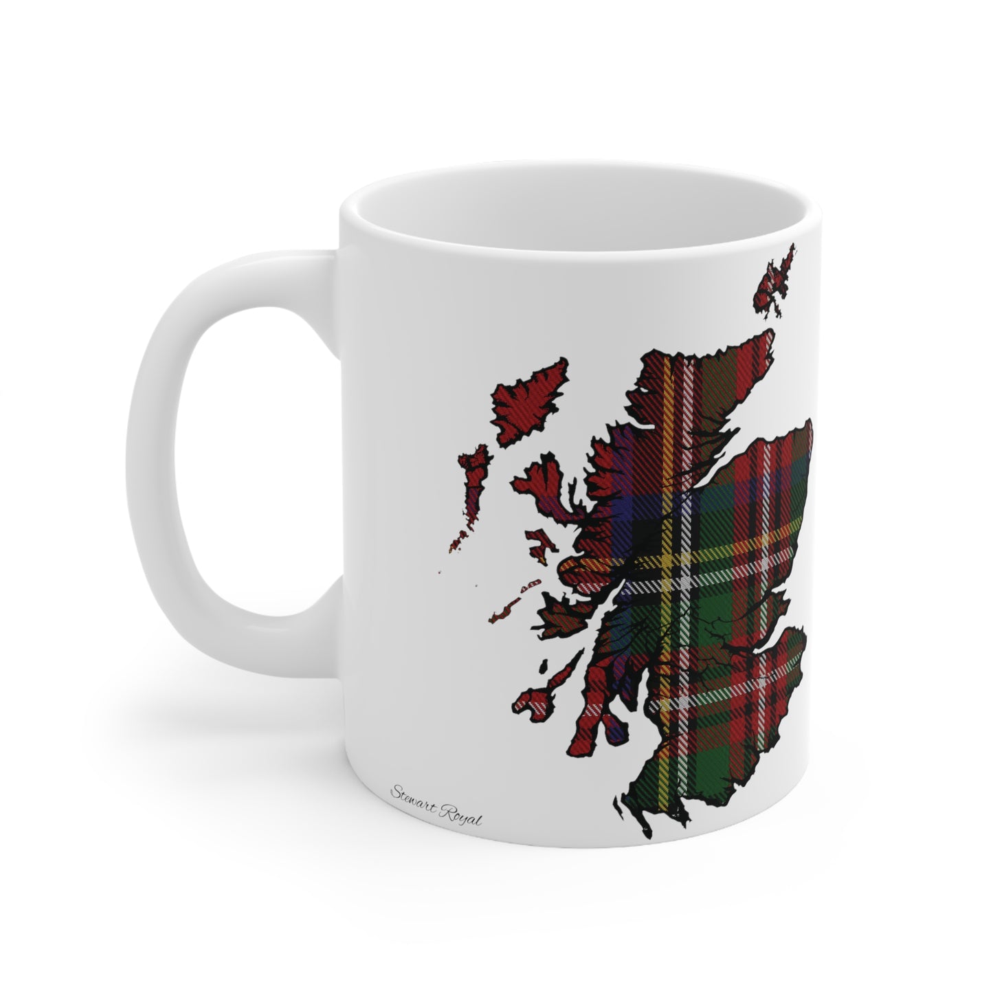 Stewart Royal Tartan Scotland Map Mug, Coffee Cup, Tea Cup, Scotland, White