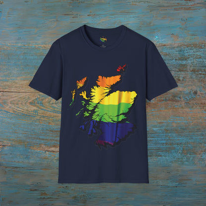 Pride Flag Scotland Map Unisex T-Shirt, Various Colours