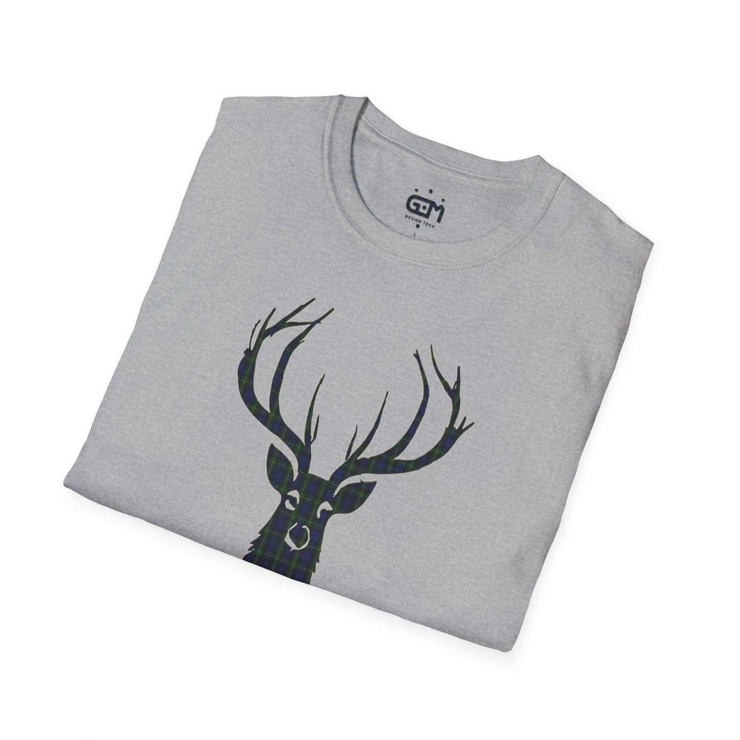 Tartan Stag Softstyle T-Shirt - Gordon Tartan, Unisex Tee, Scottish Scenery, Various Colours